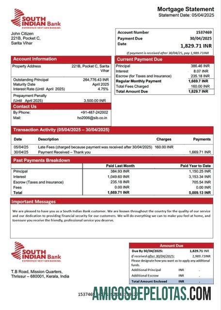 em branco Modelo Word e PDF de declaração de hipoteca do banco do sul da Índia na Índia